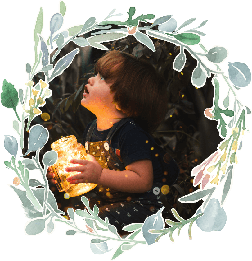 Fairytales Fertility Floral Border Young Boy Jar Light Nighttime Image